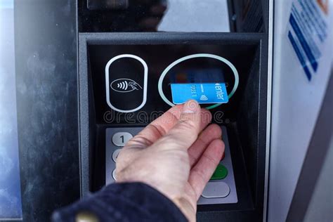 Man with Credit Card To Bank Cash Withdrawal Machine Stock Photo ...