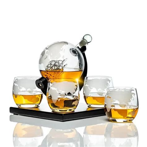 Buy Don Vassie Whisky Globe Decanter Set 4 Glasses Square Base Mydeal