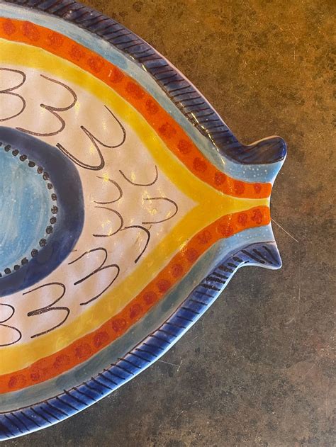 Decorative Hand Painted Ceramic Fish Platter By DeSimone For Sale At