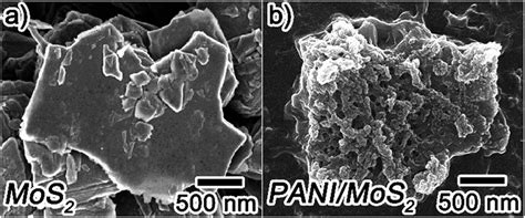 SEM Images Of A MoS 2 Nanosheets And B PANI MoS 2 Nanocomposite