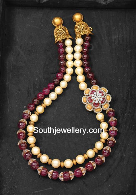 Beads Mala With Floral Side Pendant Indian Jewellery Designs