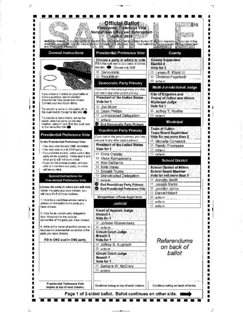 Sample Ballot-Milton School District - Town of Fulton