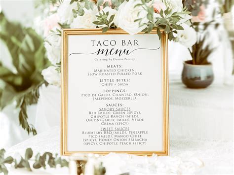 Taco Bar Menu Sign Taco Bar Menu Taco Bar Printables Taco - Etsy