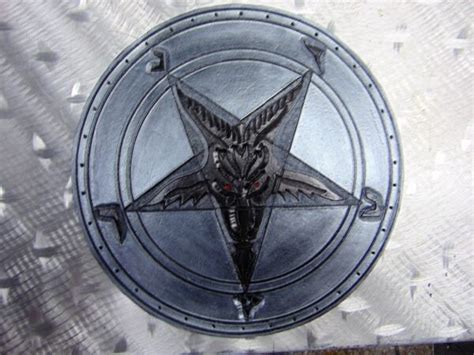 Leather Backpatch Tolling And Carved Baphomet Black Metal Lbk14