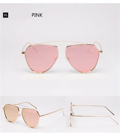 New Fashion Metal Cat Eye Sunglasses Classic Twin Beams Rose Gold Frame