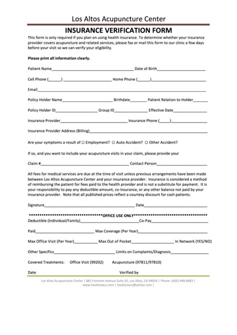 Printable Insurance Verification Form