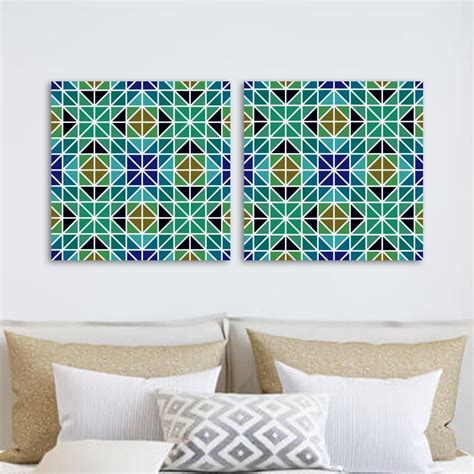 Ownta Mosaic Triangle Symmetry Green Blue Pattern Pc Canvas Wall Art