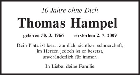 Traueranzeigen Von Thomas Hampel Mittelbayerische Trauer