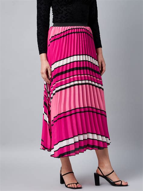 Womens Pink Pleated Satin Skirt Stylestone