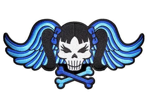 Pigtail Skull Wings Embroidered Lady Biker Patch Quality Biker Patches