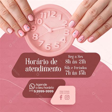 Horário De Atendimento Manicure Social Media PSD Editável download