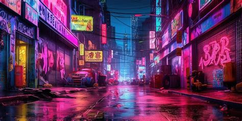 Generative Ai Night Scene Of Big City In Cyberpunk Futuristic Nostalgic