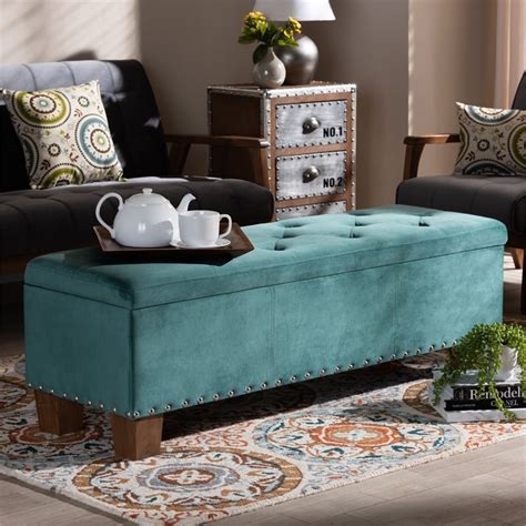 Baxton Studio Hannah Teal Blue Velvet Upholstered Storage Ottoman Bench