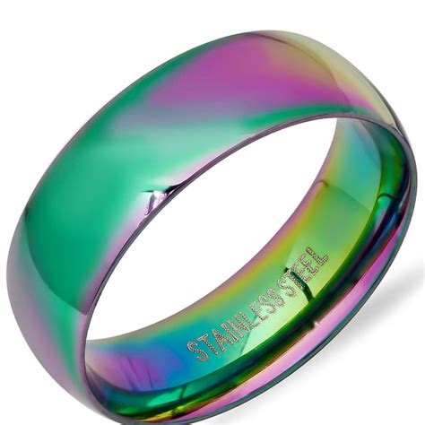 Mens Multi Colored Ip Stainless Steel Ring Band