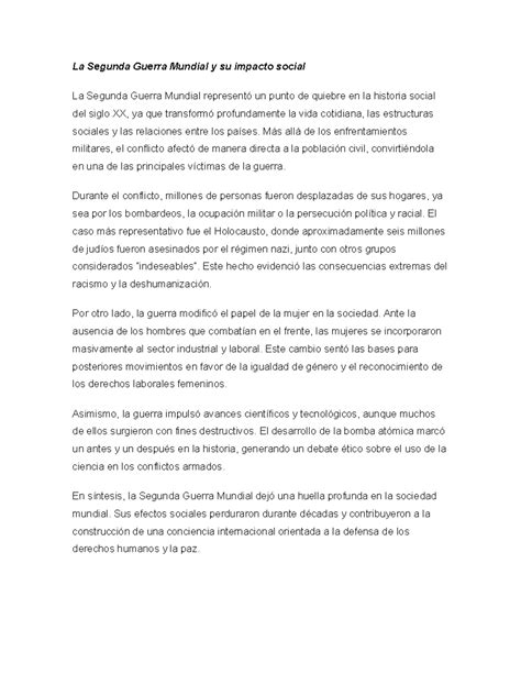 Ensayo sobre el Impacto Social de la 2da Guerra Mundial - Studocu