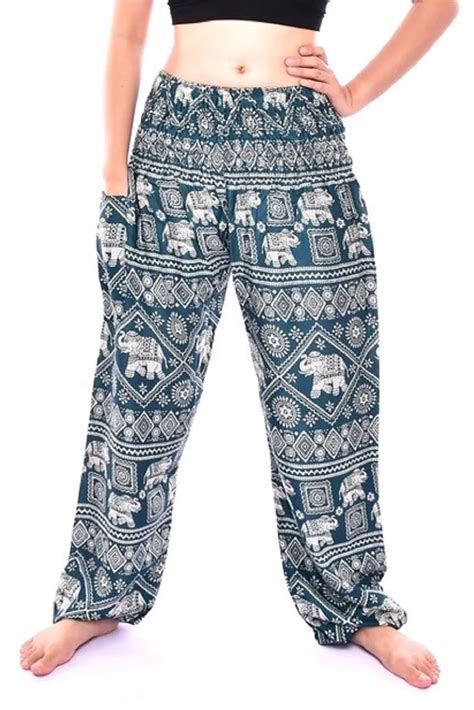 Bohotusk Harem Elephant Pants Green Elephant Print