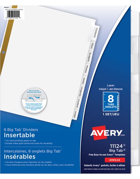 Avery® 11124 Insertable Big Tab™ Dividers 8 12 X 11 Clear