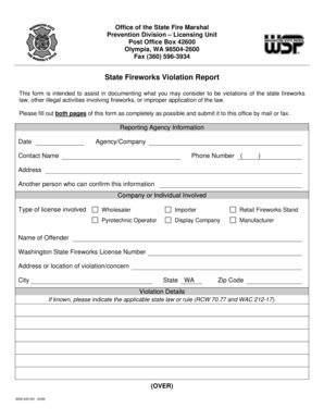 Fillable Online Wsp Wa State Fireworks Violation Report Washington