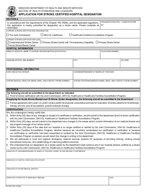 Fillable Online Health Mo Application For Stroke