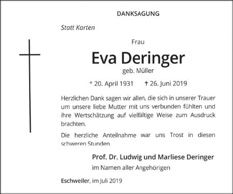 Traueranzeigen Von Eva Deringer Aachen Gedenkt