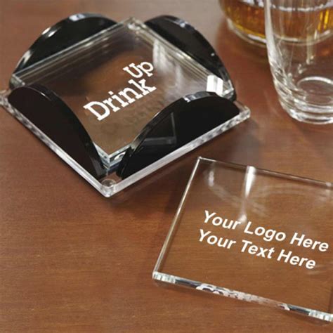 Logo Imprinted Square Shaped Glass Coaster Set