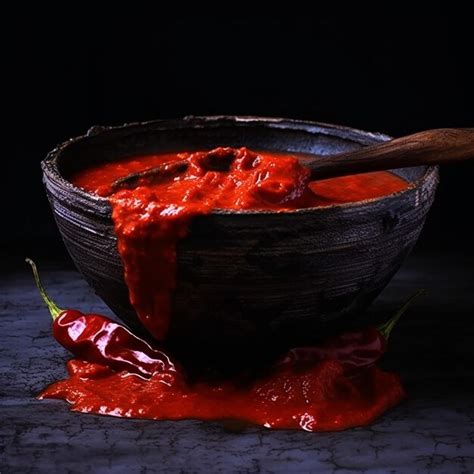 Premium Ai Image A Bowl Of Red Tomato Sauce With Chili On The Top