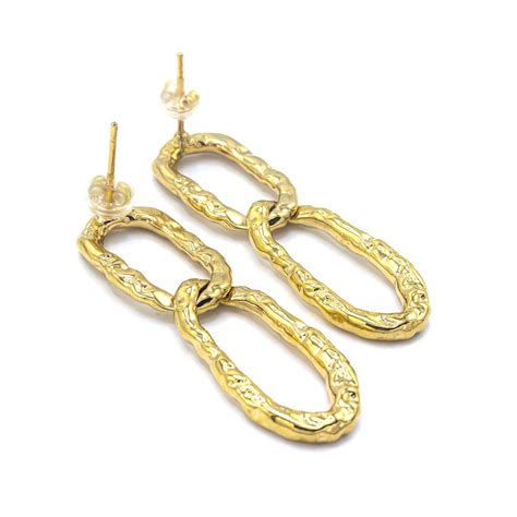 Boucles d Oreilles Double Maillons Martelés Doré Or