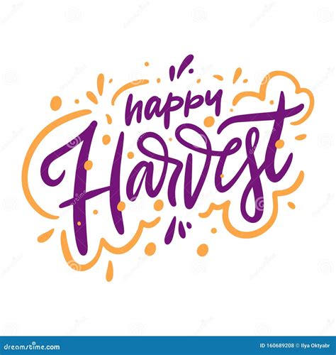 Happy Harvest Sign Hand Drawn Vector Lettering Isolated On White