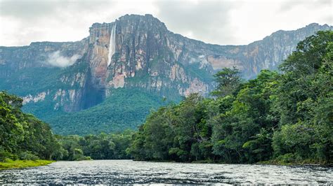 View Of Angel Falls From Carrao River Canaima National Park Venezuela