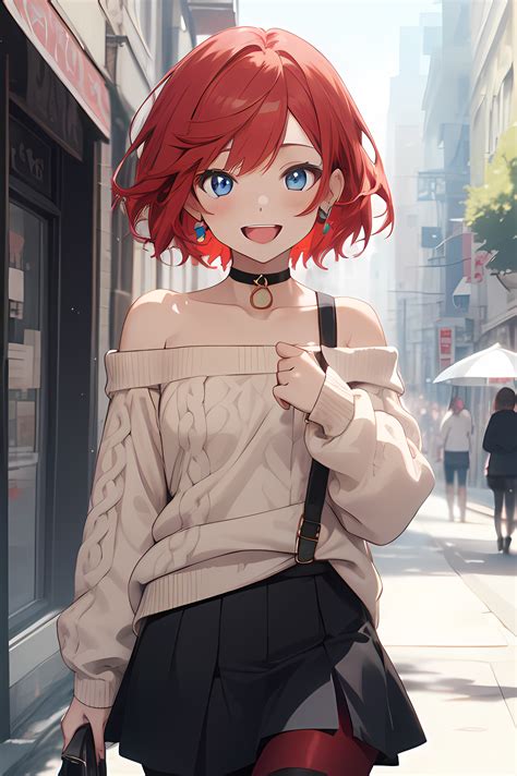 Anime Girl With Short Red Hair And Blue Eyes