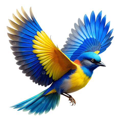 Blue And Yellow Bird In Flight Clipart Illustration, Blue Bird Flying