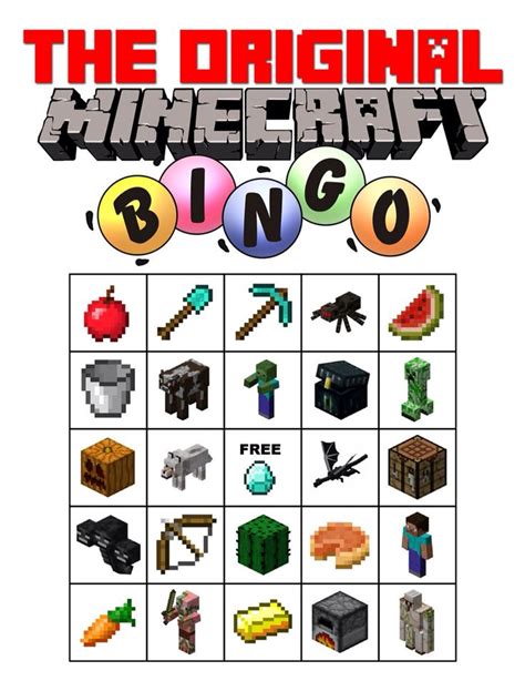 Printable Minecraft Bingo Game Minecraft Bingo Bingo Cards Bingo