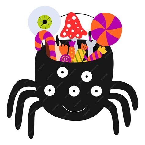 Premium Vector Halloween Candies In Spider Cauldron Lollipops Candies