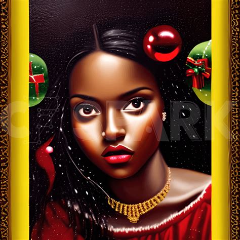 Gorgeous Realistic Symmetrical Dark Skin Woman In Christmas Dress · Creative Fabrica