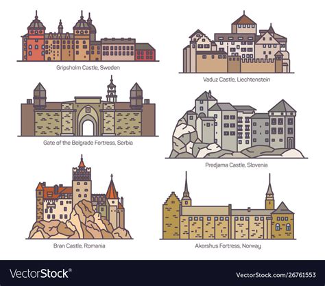 Isolated medieval castles europe architecture Vector Image