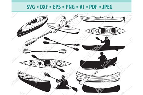 Digital Kayak Outline Svg Cut File Kayak Boat Svg Kayaker Svg Kayak