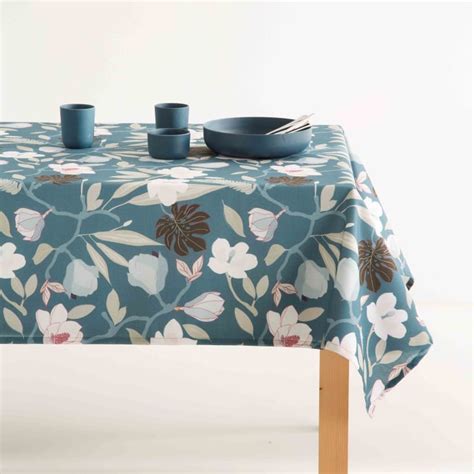 Nappe Imprim E Bleu Avec Traitement Anti Taches En Coton X Cm