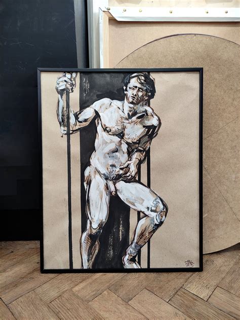 Male Nude Figure Original Drawing Painting Nude Man Etsy