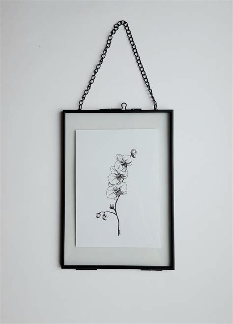 A4 Botanical Orchid Art Printflower Monochrome Ink Etsy