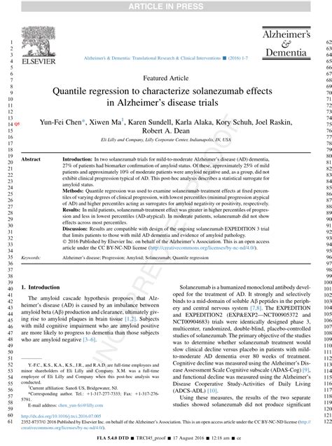 (PDF) Quantile regression to characterize solanezumab effects in Alzheimer's disease trials