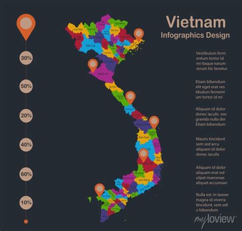 Infographics Vietnam Map Flat Design Colors With Names Of Individual