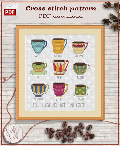 Coffee Cross Stitch Pattern Coffee Cups Cross Stitch Chart Etsy