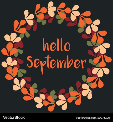 Hello September Wreath Orange Card Royalty Free Vector Image