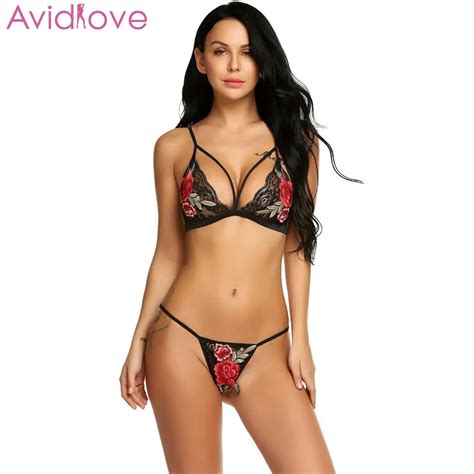 Avidlove Women Babydoll Set Lingerie Embroidered Appliques Strappy Lace