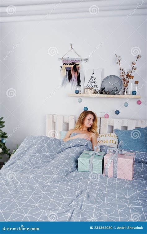 Naked Blonde Model On Bed Stock Photo Image Of Sexi