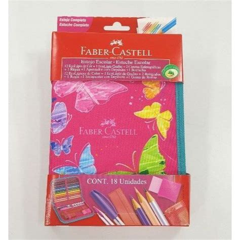 Estojo Escolar De Nylon Faber Castell Borboleta Rosa No Shoptime