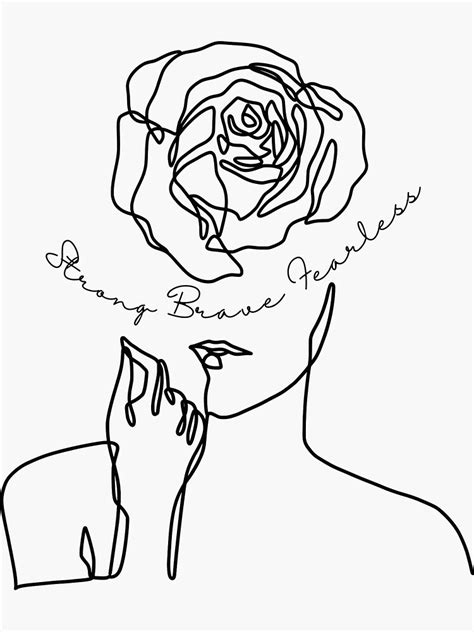 Strong Brave Fearlessabstract Face With Flowersone Line Artminimal