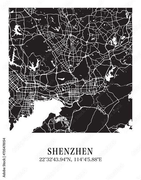 Shenzhen City Map Travel Poster Vector Illustration With Coordinates