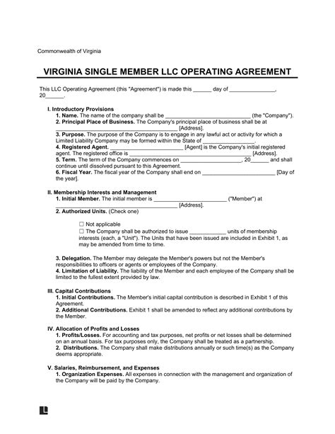 Free Virginia LLC Operating Agreement Template | PDF & Word