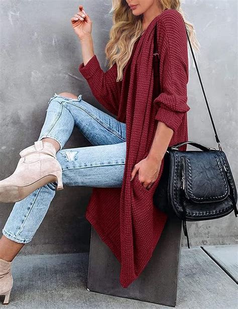 Merokeety Women S Fall Waffle Knit Batwing Long Sleeve Cardigan